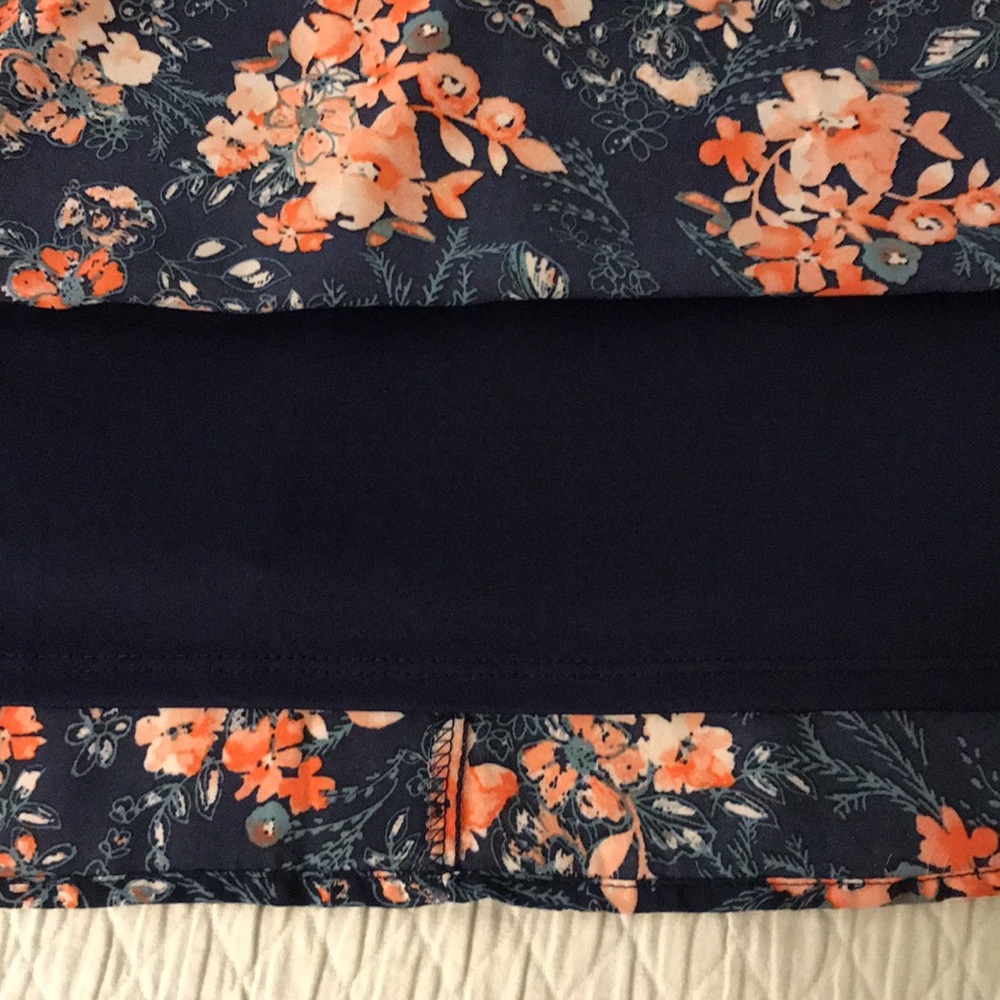 Luxology Spring Navy Blue Dress w/ Coral Pink Flowers Bell Sleeves Plus … - Picture 10 of 16